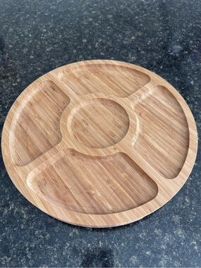 NWOT Divided Serving Dish Tray, 13'' Bamboo Lazy Susan Sectional Bowl
